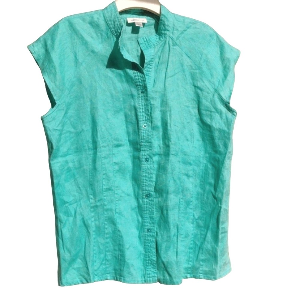 Coldwater Creek Green Linen Sleeveless Top - PL